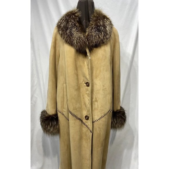 Shearling Beige 7/8 Coat Cross Fox Collar And Cuffs 87019